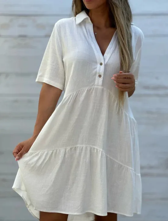 Women's Mini Dress Petite Dress White Dress Shirt Dress Casual Dress Summer Dress Fashion Classic Modern Daily Weekend Regular Fit Plain Half Sleeve Shirt Collar Black White Red Blue Summer Women White Dresses
