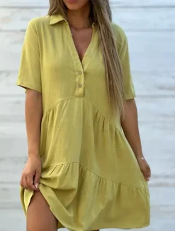 Women's Mini Dress Petite Dress White Dress Shirt Dress Casual Dress Summer Dress Fashion Classic Modern Daily Weekend Regular Fit Plain Half Sleeve Shirt Collar Black White Red Blue Summer Women White Dresses