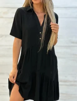 Women's Mini Dress Petite Dress White Dress Shirt Dress Casual Dress Summer Dress Fashion Classic Modern Daily Weekend Regular Fit Plain Half Sleeve Shirt Collar Black White Red Blue Summer Women White Dresses