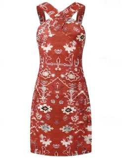 Discount Women's Mini Dress Petite Dress Shift Dress Summer Dress Print Dress Bohemia Vintage Fashion Vacation Casual Daily Loose Fit Graphic Geometric Sleeveless Halter Neck Wine Blue Summer Spring Women Sundresses