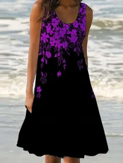 Outlet Women's Mini Dress Petite Dress Sundress Shift Dress Tank Dress Active Tropical Fashion Outdoor Vacation Going out Regular Fit Floral Sleeveless U Neck Pink Blue Purple Green Summer Spring Women Spring Dresses|Sundresses