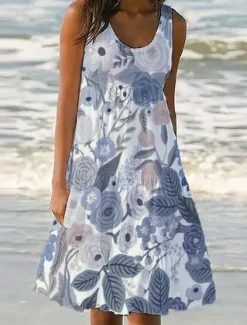 Outlet Women's Mini Dress Petite Dress Sundress Shift Dress Tank Dress Active Tropical Fashion Outdoor Vacation Going out Regular Fit Floral Sleeveless U Neck Pink Blue Purple Green Summer Spring Women Spring Dresses|Sundresses