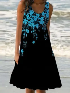 Outlet Women's Mini Dress Petite Dress Sundress Shift Dress Tank Dress Active Tropical Fashion Outdoor Vacation Going out Regular Fit Floral Sleeveless U Neck Pink Blue Purple Green Summer Spring Women Spring Dresses|Sundresses
