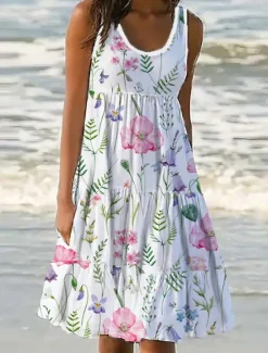 Outlet Women's Mini Dress Petite Dress Sundress Shift Dress Tank Dress Active Tropical Fashion Outdoor Vacation Going out Regular Fit Floral Sleeveless U Neck Pink Blue Purple Green Summer Spring Women Spring Dresses|Sundresses