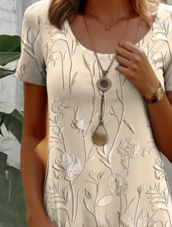 Hot Women's Mini Dress Petite Dress Casual Dress T Shirt Dress Tee Dress Sundress A Line Dress Bohemia Vintage Stylish Beach Regular Fit Floral Graphic Boho Paisley Damask Short Sleeve Crew Neck Silver Women T Shirt Dresses