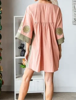 Hot Women's Mini Dress Petite Dress Casual Dress Boho Dress Bohemia Vintage Casual Vacation Daily Regular Fit Floral 3/4 Length Sleeve V Neck Fuchsia Orange Green Spring Fall Women Spring Dresses