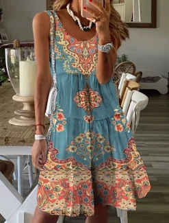 Best Women's Mini Dress Petite Dress Sundress Shift Dress Tank Dress Active Tropical Fashion Outdoor Vacation Going out Regular Fit Floral Sleeveless U Neck Pink Blue Orange Summer Spring Women Spring Dresses|T Shirt Dresses