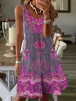 Best Women's Mini Dress Petite Dress Sundress Shift Dress Tank Dress Active Tropical Fashion Outdoor Vacation Going out Regular Fit Floral Sleeveless U Neck Pink Blue Orange Summer Spring Women Spring Dresses|T Shirt Dresses