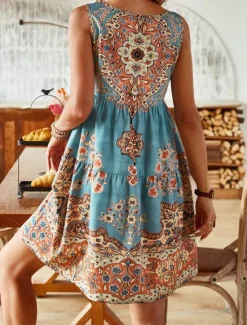 Best Women's Mini Dress Petite Dress Sundress Shift Dress Tank Dress Active Tropical Fashion Outdoor Vacation Going out Regular Fit Floral Sleeveless U Neck Pink Blue Orange Summer Spring Women Spring Dresses|T Shirt Dresses