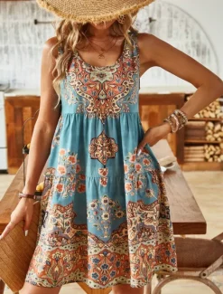 Best Women's Mini Dress Petite Dress Sundress Shift Dress Tank Dress Active Tropical Fashion Outdoor Vacation Going out Regular Fit Floral Sleeveless U Neck Pink Blue Orange Summer Spring Women Spring Dresses|T Shirt Dresses