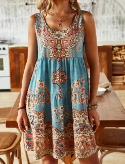 Best Women's Mini Dress Petite Dress Sundress Shift Dress Tank Dress Active Tropical Fashion Outdoor Vacation Going out Regular Fit Floral Sleeveless U Neck Pink Blue Orange Summer Spring Women Spring Dresses|T Shirt Dresses