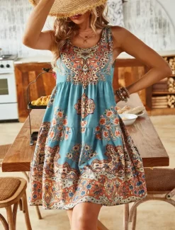 Best Women's Mini Dress Petite Dress Sundress Shift Dress Tank Dress Active Tropical Fashion Outdoor Vacation Going out Regular Fit Floral Sleeveless U Neck Pink Blue Orange Summer Spring Women Spring Dresses|T Shirt Dresses