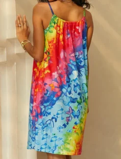 New Women's Mini Dress Petite Dress Sundress Shift Dress Summer Dress Tropical Sexy Casual Vacation Daily Beach Loose Fit Color Gradient Sleeveless Crew Neck Rainbow Blue Green Summer Spring Women Sundresses
