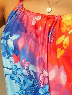 New Women's Mini Dress Petite Dress Sundress Shift Dress Summer Dress Tropical Sexy Casual Vacation Daily Beach Loose Fit Color Gradient Sleeveless Crew Neck Rainbow Blue Green Summer Spring Women Sundresses