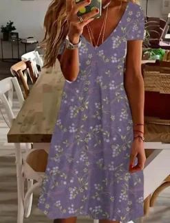 Women's Mini Dress Petite Dress T Shirt Dress Tee Dress Sundress A Line Dress Elegant Vintage Stylish Vacation Birthday Casual Regular Fit Floral Graphic Paisley Short Sleeve V Neck Pearl Women T Shirt Dresses