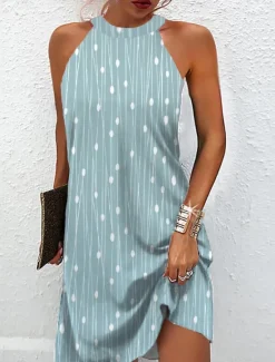Online Women's Mini Dress Petite Dress Sundress Summer Dress Halter Neck Dress Active Fashion Streetwear Outdoor Vacation Daily Regular Fit Floral Sleeveless Halter Neck Light Green Royal Blue Women T Shirt Dresses