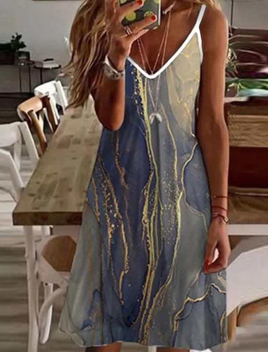Clearance Women's Mini Dress Petite Dress Petite Dress Sundress A Line Dress Summer Dress Vacation Fashion Stylish Outdoor Vacation Daily Regular Fit Ombre Marble Sleeveless V Neck Summer Women Sundresses