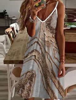 Clearance Women's Mini Dress Petite Dress Petite Dress Sundress A Line Dress Summer Dress Vacation Fashion Stylish Outdoor Vacation Daily Regular Fit Ombre Marble Sleeveless V Neck Summer Women Sundresses