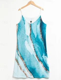 Clearance Women's Mini Dress Petite Dress Petite Dress Sundress A Line Dress Summer Dress Vacation Fashion Stylish Outdoor Vacation Daily Regular Fit Ombre Marble Sleeveless V Neck Summer Women Sundresses