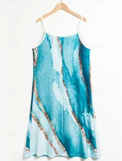 Clearance Women's Mini Dress Petite Dress Petite Dress Sundress A Line Dress Summer Dress Vacation Fashion Stylish Outdoor Vacation Daily Regular Fit Ombre Marble Sleeveless V Neck Summer Women Sundresses