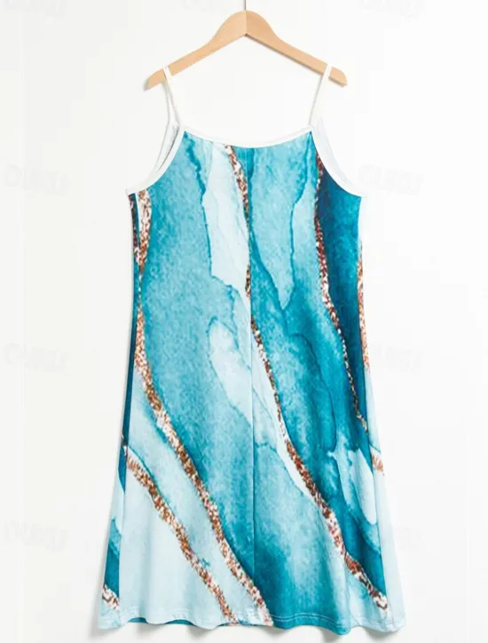 Clearance Women's Mini Dress Petite Dress Petite Dress Sundress A Line Dress Summer Dress Vacation Fashion Stylish Outdoor Vacation Daily Regular Fit Ombre Marble Sleeveless V Neck Summer Women Sundresses