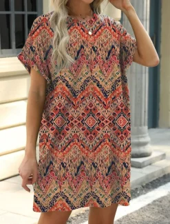 New Women's Mini Dress Petite Dress Casual Dress T Shirt Dress Tee Dress Boho Dress Stylish Casual Vacation Daily Regular Fit Floral Leaf Short Sleeve Crew Neck Blue Brown Green Summer Women Floral Dresses