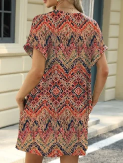 New Women's Mini Dress Petite Dress Casual Dress T Shirt Dress Tee Dress Boho Dress Stylish Casual Vacation Daily Regular Fit Floral Leaf Short Sleeve Crew Neck Blue Brown Green Summer Women Floral Dresses