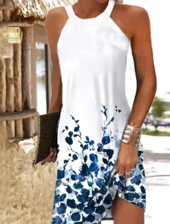Clearance Women's Mini Dress Petite Dress Sundress Summer Dress Slip Dress Active Fashion Streetwear Outdoor Vacation Daily Regular Fit Floral Sleeveless Halter Neck White Royal Blue Blue Dark Green Women Sundresses