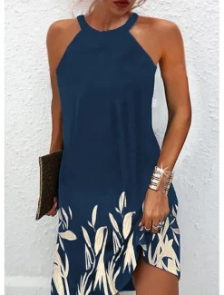 Clearance Women's Mini Dress Petite Dress Sundress Summer Dress Slip Dress Active Fashion Streetwear Outdoor Vacation Daily Regular Fit Floral Sleeveless Halter Neck White Royal Blue Blue Dark Green Women Sundresses