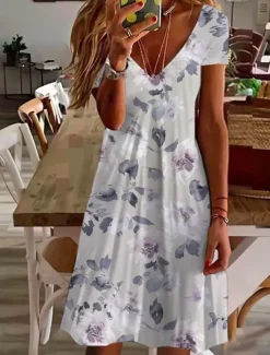Clearance Women's Mini Dress Petite Dress T Shirt Dress Tee Dress Sundress Summer Dress Active Fashion Streetwear Outdoor Vacation Birthday Regular Fit Floral Short Sleeve V Neck Pink Blue Purple Women Spring Dresses