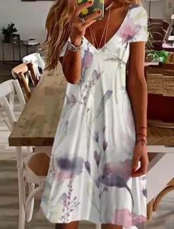 Clearance Women's Mini Dress Petite Dress T Shirt Dress Tee Dress Sundress Summer Dress Active Fashion Streetwear Outdoor Vacation Birthday Regular Fit Floral Short Sleeve V Neck Pink Blue Purple Women Spring Dresses