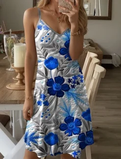 Discount Women's Mini Dress Petite Dress A Line Dress Summer Dress Slip Dress Off The Shoulder Dress Vacation Casual Vacation Daily Regular Fit Floral Graphic Sleeveless V Neck Yellow Blue Fuchsia Green Summer Women Vacation Dresses