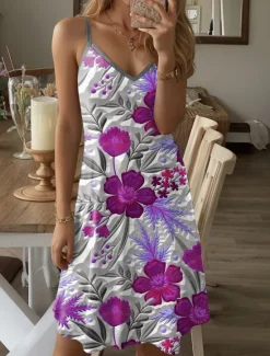 Discount Women's Mini Dress Petite Dress A Line Dress Summer Dress Slip Dress Off The Shoulder Dress Vacation Casual Vacation Daily Regular Fit Floral Graphic Sleeveless V Neck Yellow Blue Fuchsia Green Summer Women Vacation Dresses