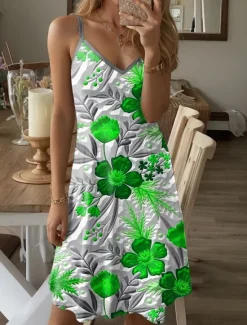 Discount Women's Mini Dress Petite Dress A Line Dress Summer Dress Slip Dress Off The Shoulder Dress Vacation Casual Vacation Daily Regular Fit Floral Graphic Sleeveless V Neck Yellow Blue Fuchsia Green Summer Women Vacation Dresses