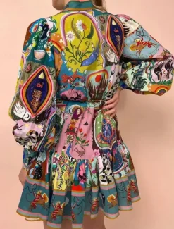 Clearance Women's Mini Dress Petite Dress Casual Dress Boho Dress Bohemia Vintage Ethnic Daily Regular Fit Floral Long Sleeve Shirt Collar Summer Spring Fall Women Floral Dresses