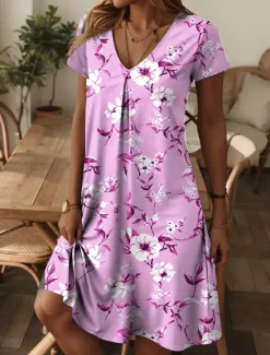 New Women's Mini Dress Petite Dress Casual Dress Sundress A Line Dress Summer Dress Elegant Vacation Stylish Vacation Daily Regular Fit Floral Graphic Ditsy Floral Short Sleeve Crew Neck Pink Blue Women T Shirt Dresses