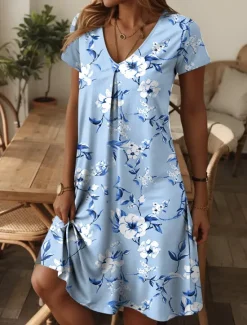 New Women's Mini Dress Petite Dress Casual Dress Sundress A Line Dress Summer Dress Elegant Vacation Stylish Vacation Daily Regular Fit Floral Graphic Ditsy Floral Short Sleeve Crew Neck Pink Blue Women T Shirt Dresses