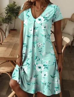 New Women's Mini Dress Petite Dress Casual Dress Sundress A Line Dress Summer Dress Elegant Vacation Stylish Vacation Daily Regular Fit Floral Graphic Ditsy Floral Short Sleeve Crew Neck Pink Blue Women T Shirt Dresses