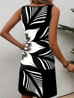 Sale Women's Mini Dress Petite Dress Sundress Tank Dress Summer Dress Stylish Vacation Daily Holiday Loose Fit Floral Sleeveless Crew Neck Black And White Light Blue Summer Women Sundresses