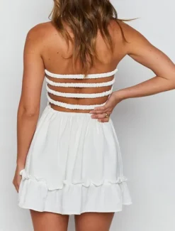 Sale Women's Mini Dress Petite Dress White Dress Summer Dress Elegant Dress Daily Club Summer Dress Regular Fit Plain Pure Color Sleeveless Strapless Cold Shoulder Black White Summer Women White Dresses
