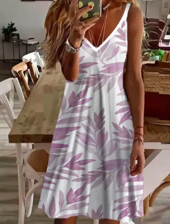 Hot Women's Mini Dress Petite Dress Casual Dress Mini Dress Petite Dress Sundress Shift Dress Vacation Sexy Casual Outdoor Vacation Daily Regular Fit Print Sleeveless V Neck Spaghetti Strap Yellow Pink Women Sundresses