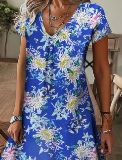 Best Women's Mini Dress Petite Dress T Shirt Dress Tee Dress Shift Dress Summer Dress Bohemia Fashion Basic Outdoor Vacation Party Regular Fit Tropical Short Sleeve V Neck Black White Yellow Women T Shirt Dresses