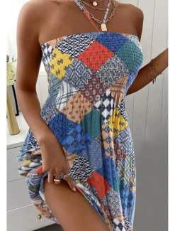 Women's Mini Dress Petite Dress Summer Dress Halter Neck Dress Print Dress Fashion Daily Going out Weekend Regular Fit Flower Sleeveless Halter Neck White Navy Blue Blue Summer Women Floral Dresses