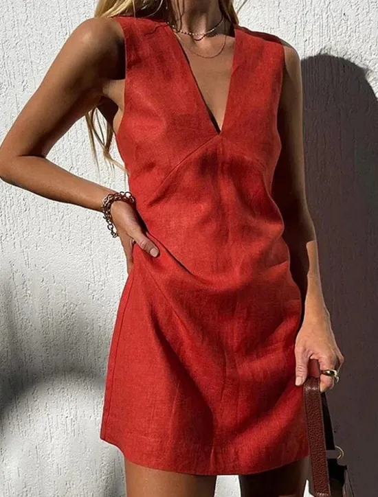 Clearance Women's Mini Dress Petite Dress A Line Dress Vacation Party Outdoor Party Holiday Regular Fit Pure Color Sleeveless V Neck Summer Spring Women Sundresses