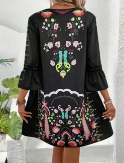 New Women's Mini Dress Petite Dress Casual Dress Summer Dress Boho Dress Stylish Casual Vacation Daily Date Regular Fit Floral 3/4 Length Sleeve V Neck Black Red Fuchsia Apricot Summer Women Spring Dresses|Floral Dresses