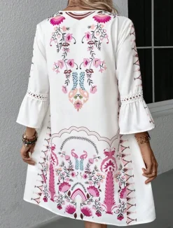 New Women's Mini Dress Petite Dress Casual Dress Summer Dress Boho Dress Stylish Casual Vacation Daily Date Regular Fit Floral 3/4 Length Sleeve V Neck Black Red Fuchsia Apricot Summer Women Spring Dresses|Floral Dresses