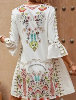 New Women's Mini Dress Petite Dress Casual Dress Summer Dress Boho Dress Stylish Casual Vacation Daily Date Regular Fit Floral 3/4 Length Sleeve V Neck Black Red Fuchsia Apricot Summer Women Spring Dresses|Floral Dresses