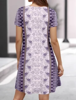 Online Women's Mini Dress Petite Dress T Shirt Dress Tee Dress Sundress A Line Dress Elegant Vintage Stylish Vacation Casual Daily Regular Fit Floral Graphic Short Sleeve V Neck Summer Women T Shirt Dresses