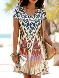 Best Women's Mini Dress Petite Dress T Shirt Dress Tee Dress A Line Dress Summer Dress Casual Daily Regular Fit Graphic Paisley Short Sleeve Crewneck Pink Orange Green Summer Spring Women Casual Dress|T Shirt Dresses