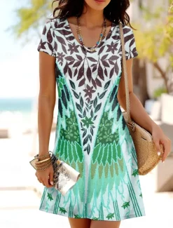 Best Women's Mini Dress Petite Dress T Shirt Dress Tee Dress A Line Dress Summer Dress Casual Daily Regular Fit Graphic Paisley Short Sleeve Crewneck Pink Orange Green Summer Spring Women Casual Dress|T Shirt Dresses